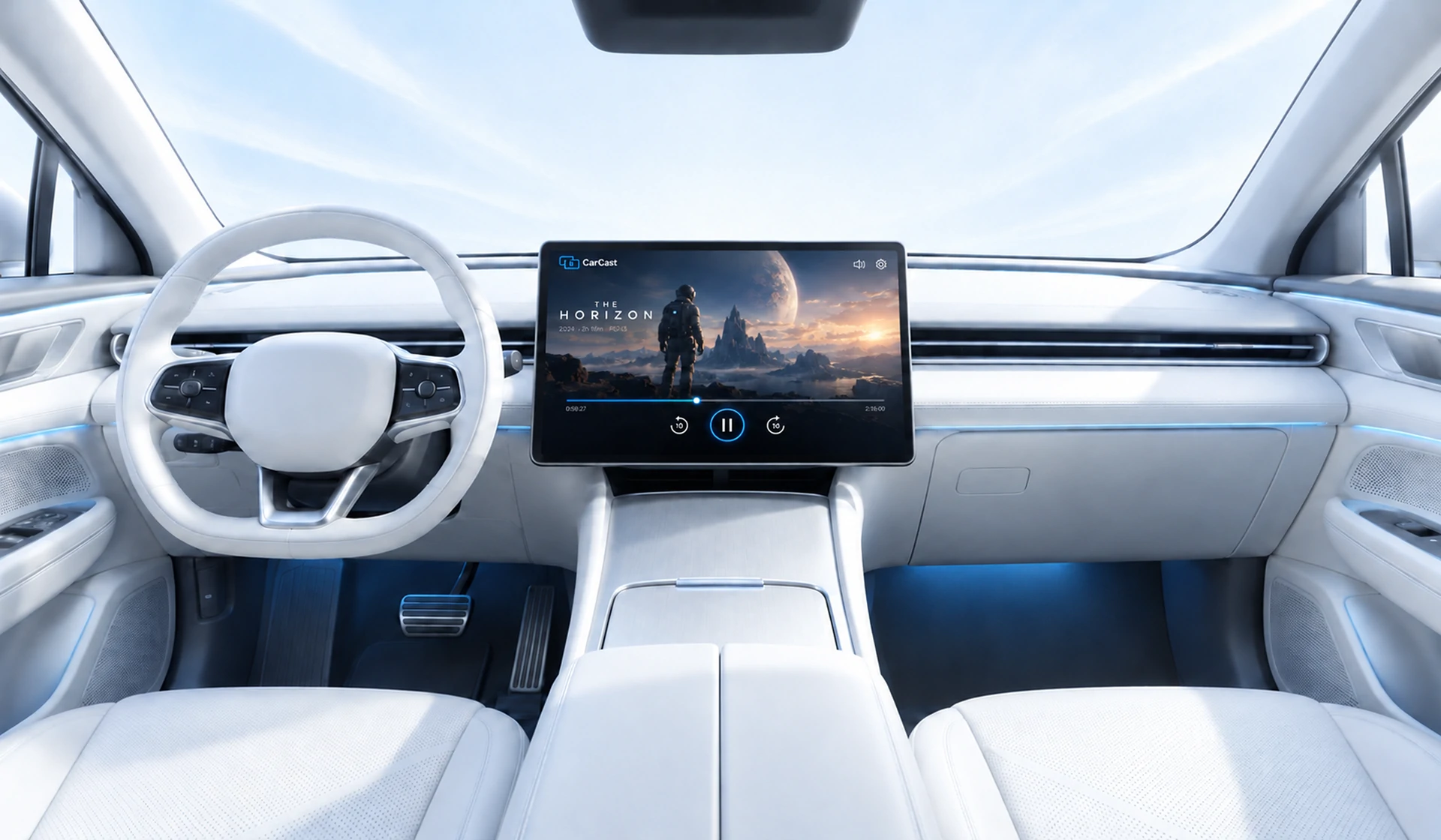 CarCast playing on the central display of a parked vehicle